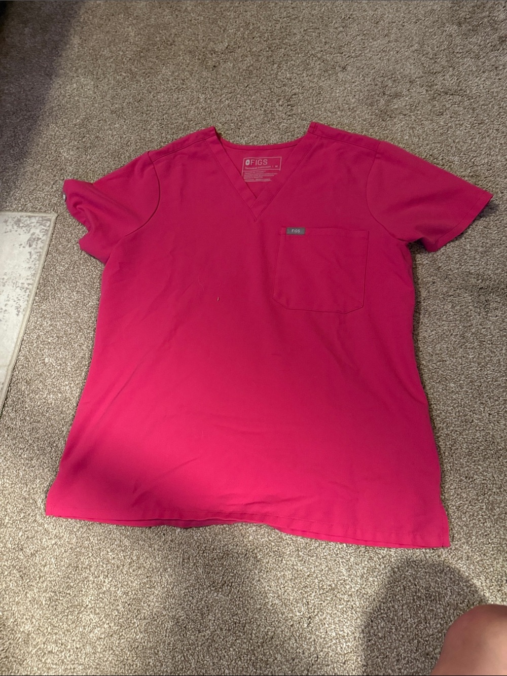 Figs Hot Pink Short Sleeve V-Neck Scrub Top
